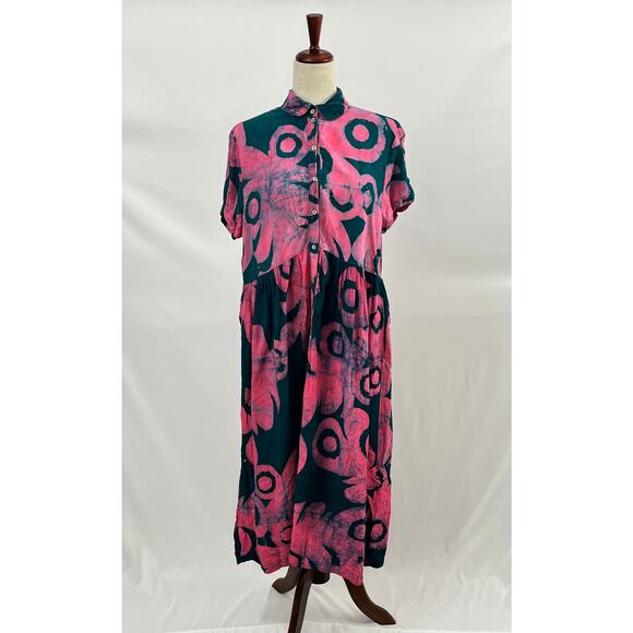 OSEI DURO Sz M Medium Imperium Dress Pool Party Pink Teal Midi Rayon - Picture 10 of 13
